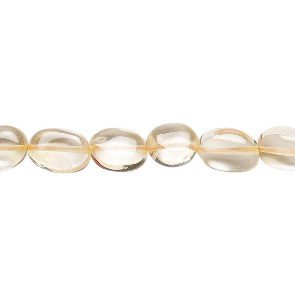 Bead, citrine (dyed / heated), yellow, 7x5mm-12x8mm hand-cut flat oval, C grade, Mohs hardness 7. Sold per 15-1/2" to 16" strand. image number 0