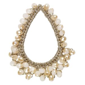 Focal, glass / nylon / steel, gold, 52x43mm-55x44mm open teardrop with fringe.. Sold per pkg of 2.