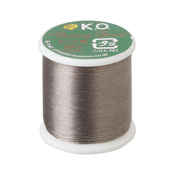 Thread, K.O., waxed nylon, smoke grey, 0.15mm diameter, 4-pound test. Sold per 55 yard spool. image number 0