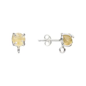 Earstud 1pkg2 sterling silver / citrine, 5x5mm-7x7mm rough nugget / closed loop, 1 pair