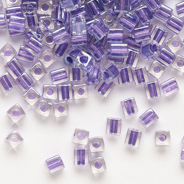 Seed bead, Miyuki, glass, pkg/250g, 3.5-3.7mm square, transparent metallic violet inside dyed color clear (SB-2607). image number 0