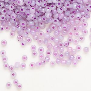 Seed bead, glass, pkg/50g, #8 round, translucent luster purple.