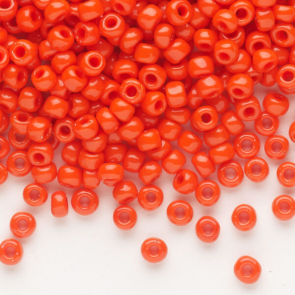 Seed bead, Dyna-Mites™, glass, opaque dark orange, #6 round. Sold per 40-gram pkg. image number 0
