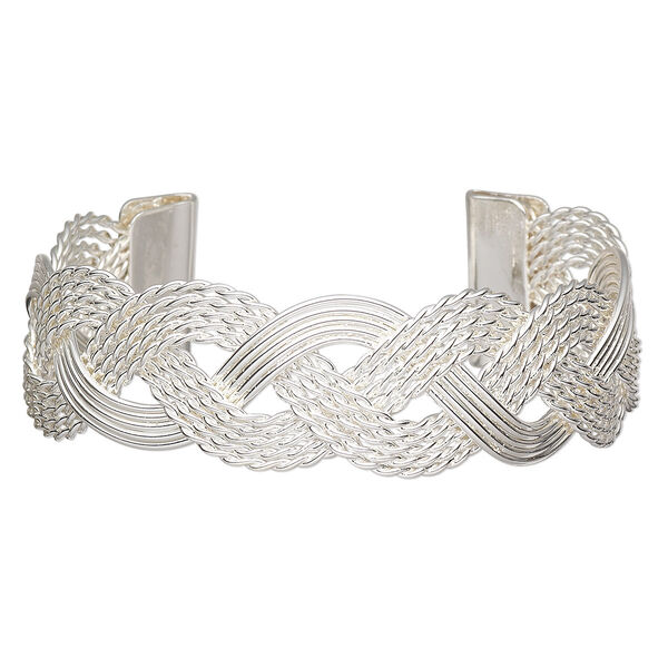 Bracelet, cuff, silver-plated steel, 23mm wide with woven design, adjustable from 6-7 inches. Sold individually. image number 0