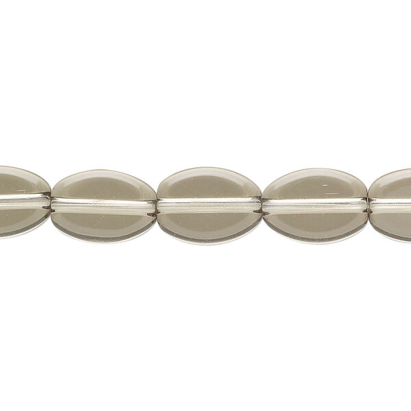 Bead, glass, transparent olive green, 12x8mm flat oval. Sold per 8-inch strand, approximately 15 beads. image number 0