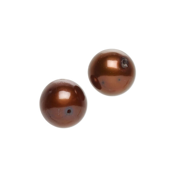 Pearl, cultured freshwater (dyed), bronze, 11-12mm semi-round, C grade, Mohs hardness 2-1/2 to 4. Sold per pkg of 2. image number 0