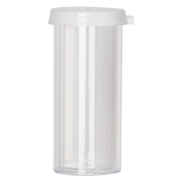 Vial, polystyrene and plastic, clear and white, 2x1-inch medium vial with snap on cap. Sold per pkg of 6. image number 1
