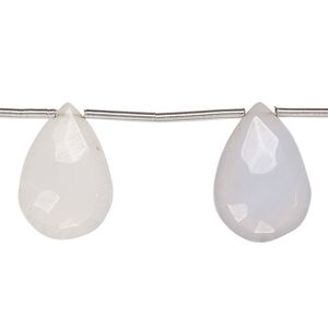 Blue chalcedony 1pkg7, hand-cut top-drilled faceted puffed teardrop bead natural graduated 15x11mm-22x14mm