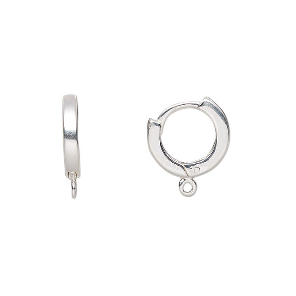 Earring, sterling silver, 14mm round hinged hoop with closed loop. Sold per pair. image number 0