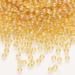 Seed bead, Preciosa Ornela Czech glass, pkg/500g, #8 rocaille, translucent rainbow light topaz, (11020).