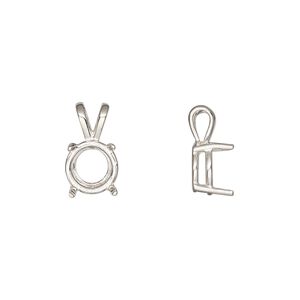 Pendant, Sure-Set™, sterling silver, 9mm pre-notched 4-prong round basket setting. Sold individually.