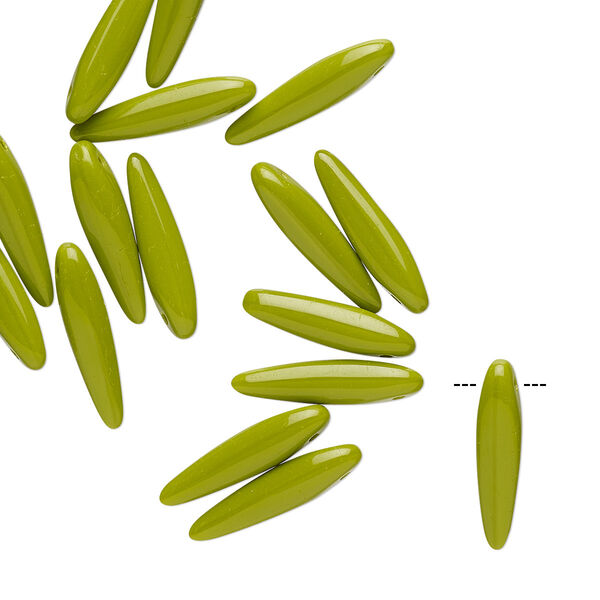 Bead, Preciosa Thorn™, Czech pressed glass, opaque chartreuse, 16x4mm top-drilled thorn. Sold per pkg of 20. image number 0