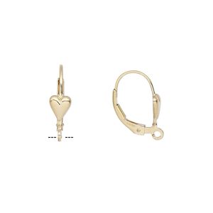 Ear wire leverback 1pkg2 14Kt gold-filled, 17mm / 6x5mm heart / open loop, 1 pair