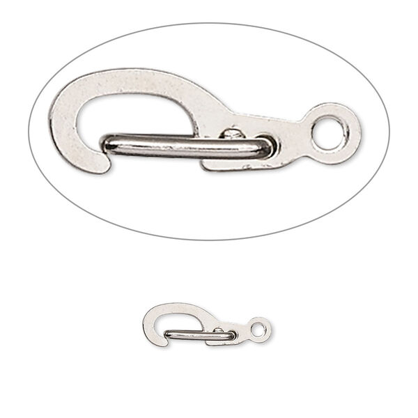 Clasp, self-closing hook, imitation nickel-plated brass, 11x5mm. Sold per pkg of 100. image number 0