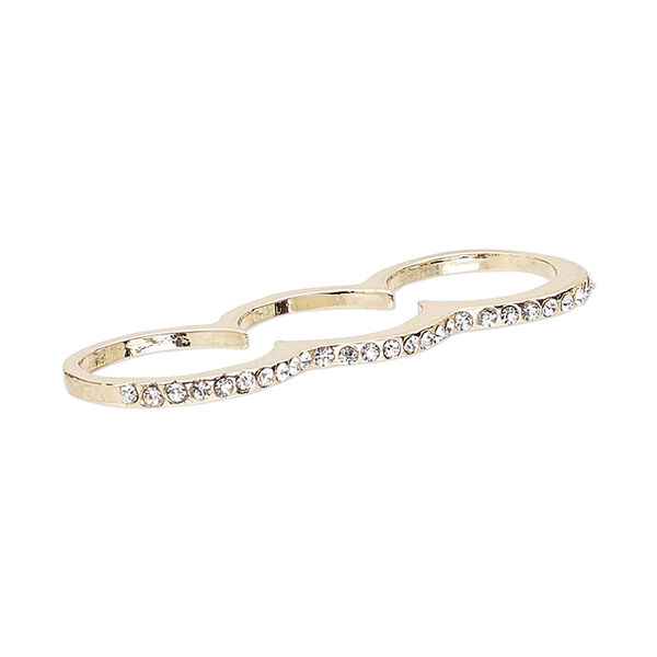 Ring, Egyptian glass rhinestone and gold-finished "pewter" (zinc-based alloy), clear, 2.5mm triple band, sizes 6-1/2 / 7-1/2 / 8-3/4. Sold individually. image number 0