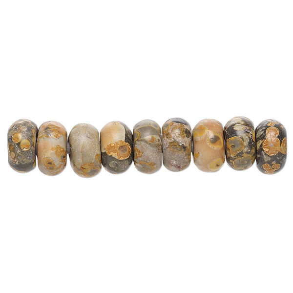 Bead, leopardskin jasper (natural), 8x5mm rondelle, B grade, Mohs hardness 6-1/2 to 7. Sold per pkg of 10. image number 0