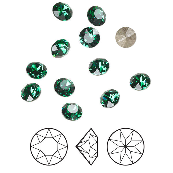 Chaton 12pk majestic green foil back, Crystal Passions® 6.14-6.32mm round SS29 1088 image number 0