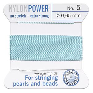 Thread, Griffin, nylon, turquoise blue, size #5. Sold per 2-meter card (approximately 78 inches).