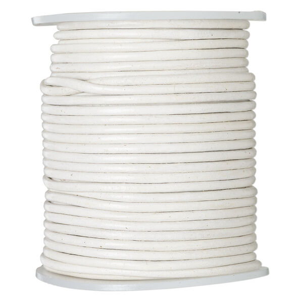 Cord, leather (dyed), white, 2mm round. Sold per 25-yard spool. image number 0