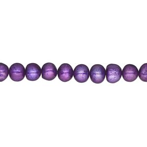 Pearl 1pkg1, cultured freshwater (dyed), plum, 5-6mm semi-round, D+ grade, Mohs hardness 2-1/2 to 4. 15-1/2 to 16 inch strand.