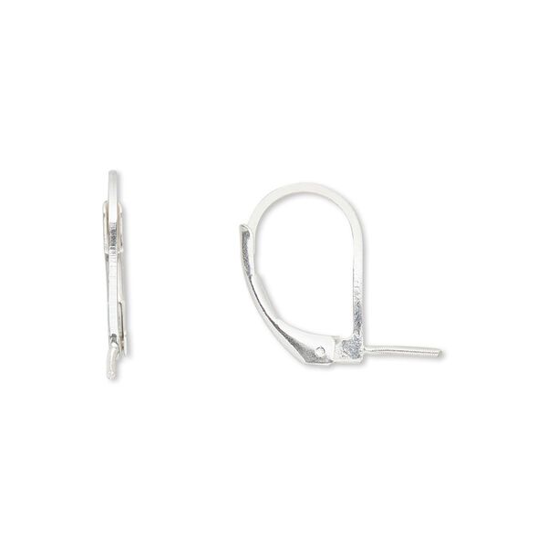 Ear wire, sterling silver-filled, 15mm leverback with 6mm peg, fits 6-11mm half-drilled bead. Sold per pair. image number 0
