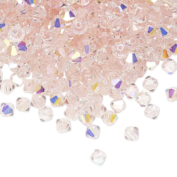 Bead 144pk light rose AB, Preciosa Czech crystal 4mm bicone image number 0