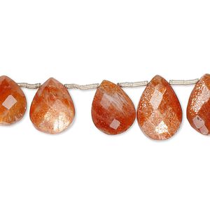 Sunstone 1pkg1, hand-cut top-drilled faceted puffed teardrop bead 8 inch 10x7mm-13x9mm