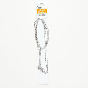 Chain 1pkg2, silver-finished brass and steel, 1.2mm alternating bead, 17 inches with lobster claw clasp.