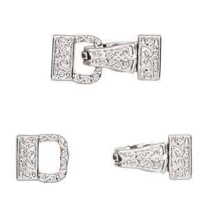 Clasp magnetic fold-over 1pkg1 "pewter" (zinc alloy), 23x10mm, silver-finished 3-strand
