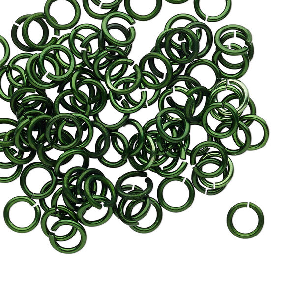 Jump ring, anodized tempered aluminum, dark green, 6mm round, 4.2mm inside diameter, 18 gauge. Sold per pkg of 100. image number 0