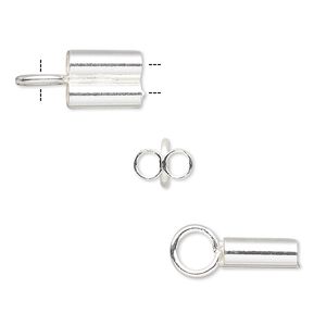 Cord end, glue-in, sterling silver, 5x4mm 2-strand with 1.5mm inside diameter. Sold per pkg of 2.