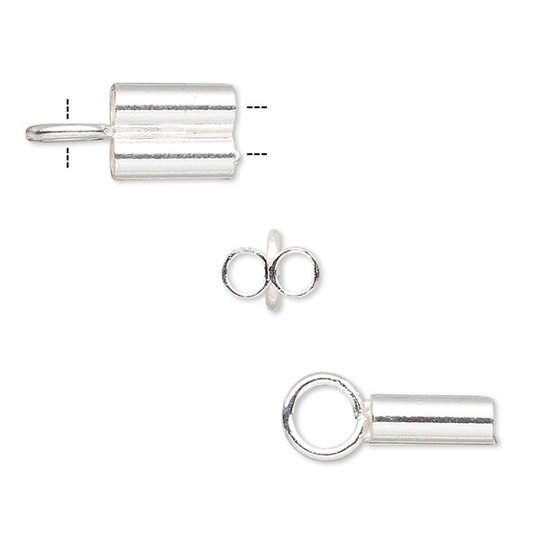 Cord end, glue-in, sterling silver, 5x4mm 2-strand with 1.5mm inside diameter. Sold per pkg of 2. image number 0