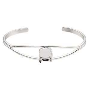 Bracelet, cuff, silver-finished brass, 12mm wide with SS47 4-prong rivoli setting, 7 inches. Sold individually.