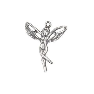 Charm, antiqued sterling silver, 22x20mm single-sided fairy. Sold individually.