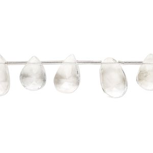 White topaz 1pkg20, hand-cut top-drilled faceted puffed teardrop bead 10x7mm-14x9mm