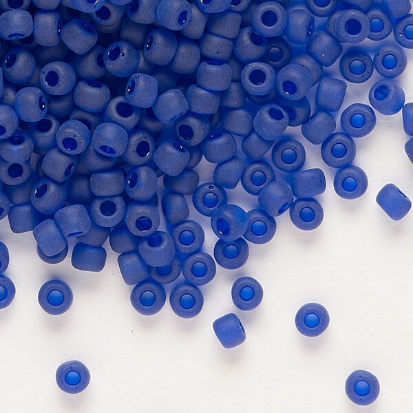 Seed bead, Dyna-Mites™, glass, transparent matte cobalt, #6 round. Sold per 1/2 kilogram pkg. image number 0