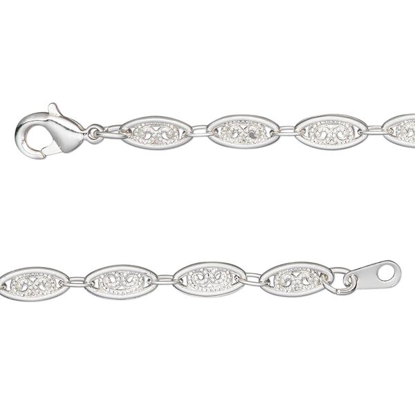 Chain, silver-plated "pewter" (zinc-based alloy), 4mm filigree, 20 inches. Sold individually. image number 0
