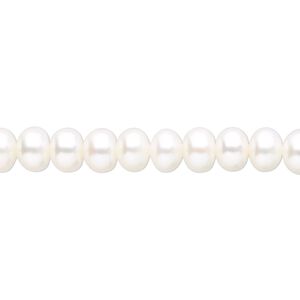 Pearl, cultured freshwater (bleached), white, 6-6.5mm button, B grade, Mohs hardness 2-1/2 to 4. Sold per 16-inch strand.