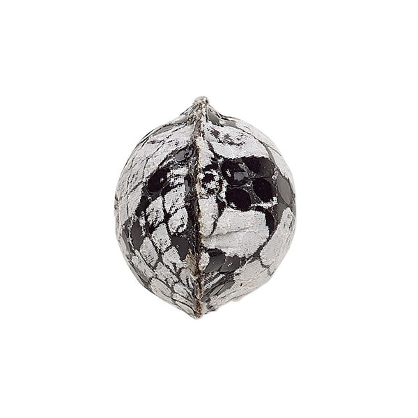 Bead, leather, black and grey, 13-17mm round with snakeskin decal. Sold individually. image number 0