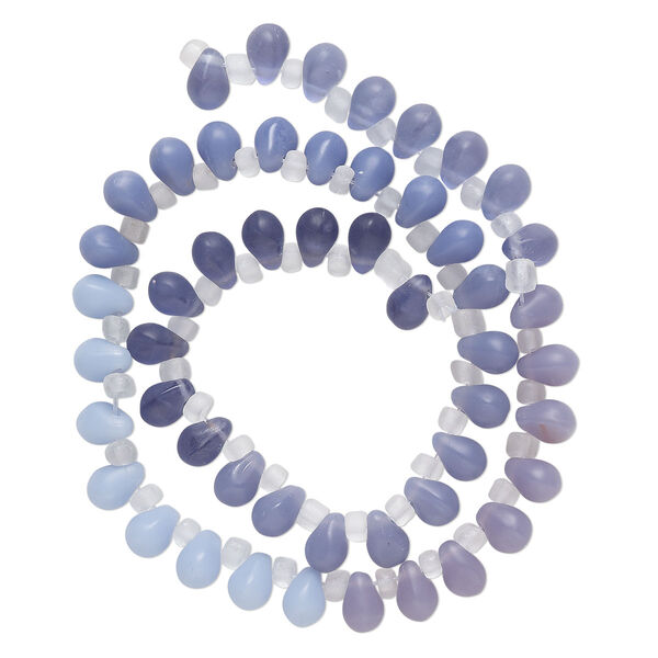 Bead, glass, mixed matte shaded purples, 8x6mm top-drilled teardrop with irregular rondelles. Sold per 14-inch strand, approximately 50 beads. image number 0
