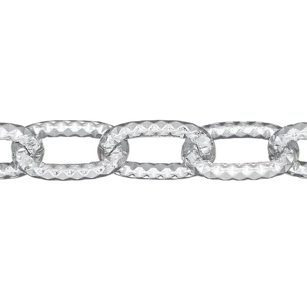 Chain, anodized aluminum, silver, 10.3mm textured cable. Sold per pkg of 25 feet. image number 0