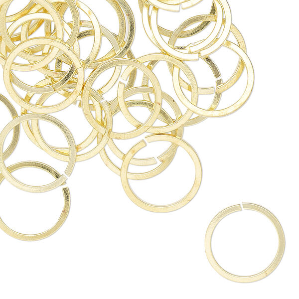 Jump ring, brass, 12mm hand-cut round square wire, 9.8mm inside diameter, 18 gauge. Sold per pkg of 50. image number 0