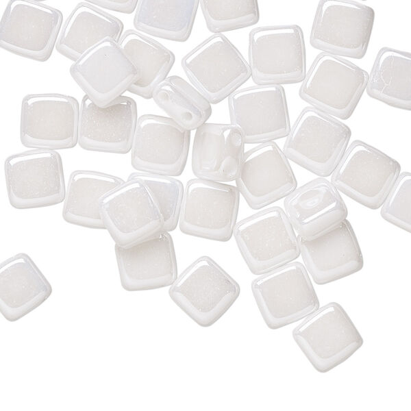 Bead, Preciosa, Czech pressed glass, opaque alabaster snow white luster, 6mm flat square with (2) 0.7mm holes. Sold per pkg of 40. image number 0