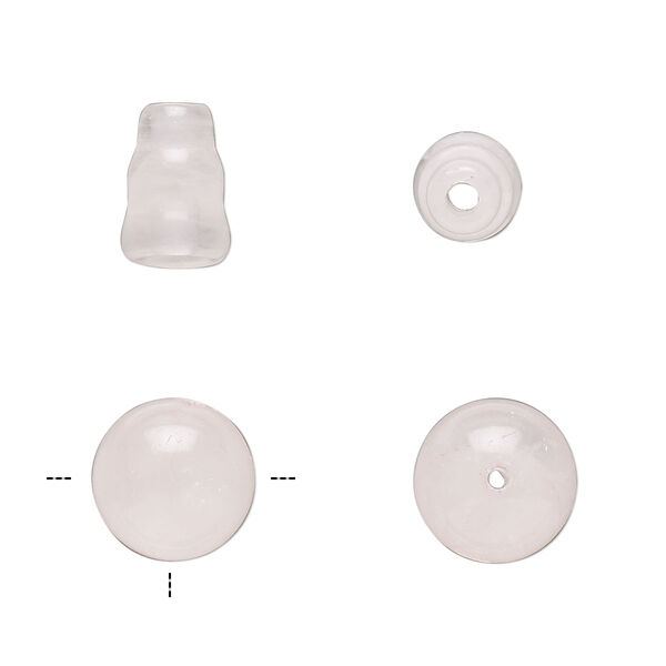 Bead, rose quartz (dyed), 9x7mm cone and 10mm T-drilled round, B grade, Mohs hardness 7. Sold per pkg of (2) 2-piece sets. image number 0
