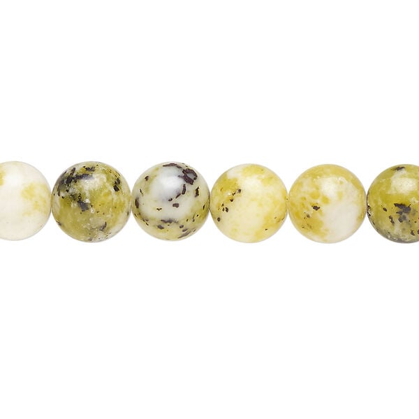 Yellow "turquoise" (serpentine with quartz) 1pkg1, round bead natural, 15 inch 8-9mm image number 0