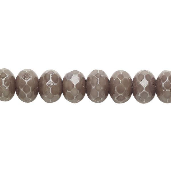 Bead, Czech fire-polished glass, opaque charcoal with vividi finish, 9x6mm faceted rondelle. Sold per 7-inch strand, approximately 30 beads. image number 0