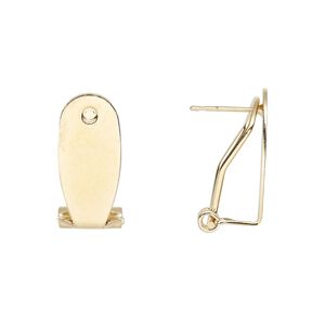 Earstud 1pkg20, 19x8.5mm flat oval / self-closing clip, gold-finished steel 10 pair