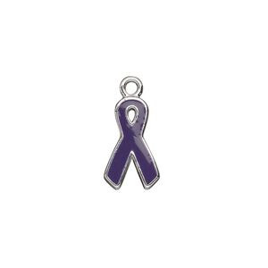 Charm, silver-plated aluminum and epoxy, purple, 15x9mm single-sided awareness ribbon. Sold per pkg of 6.