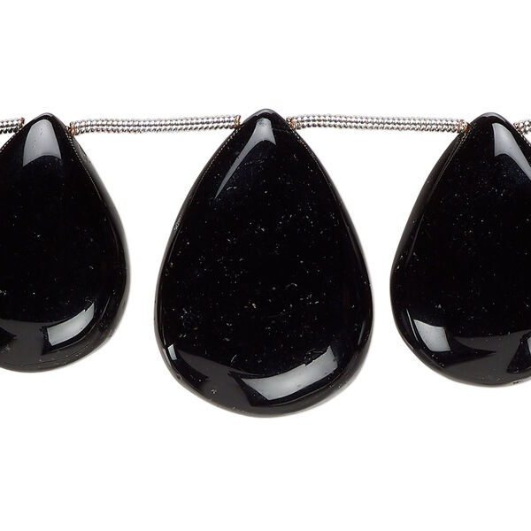 Black onyx 1pkg11, hand-cut top-drilled puffed teardrop bead B grade, 17x12mm-26x18mm image number 0