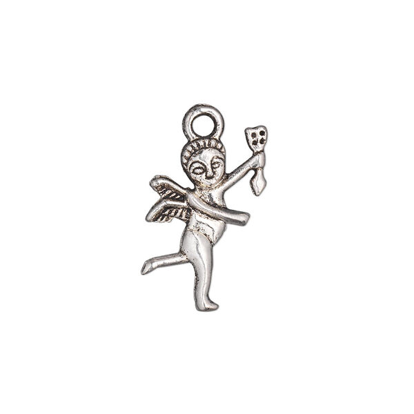 Charm, antiqued silver-finished "pewter" (zinc-based alloy), 19x12mm double-sided cupid. Sold per pkg of 20. image number 0